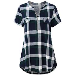 TWomen Blouse, Summer Casual Notch V Neck Short Sleeve Zipper Polo Shirts Henley Tunic Tops (M,  ...