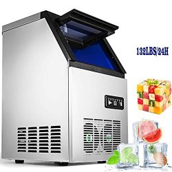 VEVOR 110V Commercial Ice Maker 280W Stainless Steel Ice Cube Maker Machine 132LBs Ice Making Ma ...