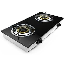 XtremepowerUS Deluxe Propane Gas Range Stove 2 Burner Tempered Glass Cooktop Auto Ignition