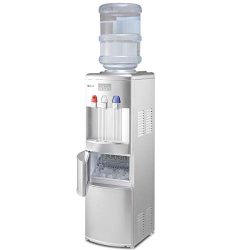 COSTWAY 2-in-1 Water Cooler Dispenser with Built-in Ice Maker Freestanding Hot Cold Top Loading  ...