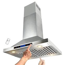 AKDY 30″ Stainless Steel Island Mount Dual LED Touch Control Panel Kitchen Range Hood w/ R ...