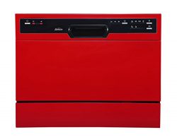 Sunbeam DWSB3607RR Compact Countertop Dishwasher with Rinse Aid Dispenser, Red