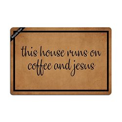 Ruiyida This House Runs On Coffee and Jesus Entrance Floor Mat Funny Doormat Door Mat Decorative ...