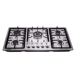 DeliKit DK258-A01 34 inch Gas Cooktop gas hob 5 burners LPG/NG Dual Fuel 5 Sealed Burners Stainl ...