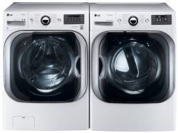 LG White 5.1 Cu Ft Front Load Steam Washer and 9.0 Cu Ft Steam Electric Dryer set WM8000HWA DLEX ...