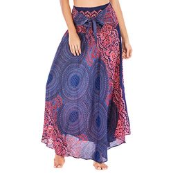 Womens 2 in 1 Bohemian Maxi Skirt Dress,Casual Loose Hippie Gypsy Boho Elastic Waist Floral Halt ...