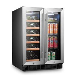 LANBO Wine and Beverage Refrigerator, Compact Built-in Wine and Drink Center Combo, 18 Bottle an ...