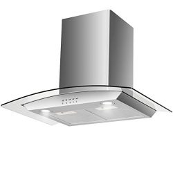 Costway 30” Wall Mount Range Hood Stainless Steel Kitchen Cooking Vent Fan with LED Light  ...