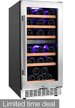 Aobosi 15” Wine Cooler Dual Zone 30 Bottle Freestanding and Built-in Wine Refrigerator wit ...