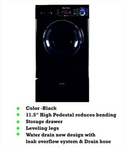 All In One Equator EZ 4400 CV Black Compact Combo Washer Dryer with Pedestal Storage Drawer