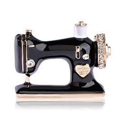 Sewing Machine Pin Black Enamel Brooch Rhinestone Woman Girl’s Jewelry Gifts