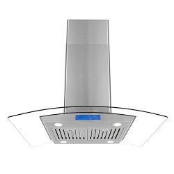 Cosmo 668ICS900 36-in Island Range Hood 760-CFM | Ducted/Ductless Convertible Duct, Glass Ceilin ...