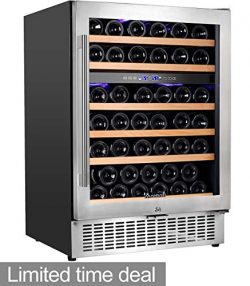 Aobosi 24” Wine Cooler Dual Zone 51 Bottle Wine Refrigerator Built in and Freestanding wit ...