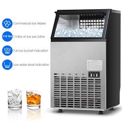 Costzon Commercial Ice Maker, Built-In Stainless Steel Ice Maker, Free-Standing Portable Design  ...