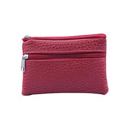 Longay Women Men Leather Wallet Multi Functional Zipper Leather Coin Purse Card Wallet (Red)