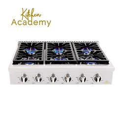 Kitchen Academy 36”Stainless Steel Gas Cooktop Rangetop with 6 Sealed Burners