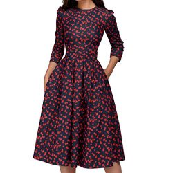 Audrey Hepburn’ 50’s 60’s Rockabilly Round Neck Polka Dot Prom Dress, Round Ne ...