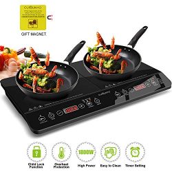 CUISUNYO Induction Cooktop, 1800W Double Countertop Burner(2 separate heating zones) with Digita ...