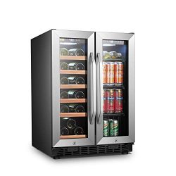 LANBO Wine and Beverage Refrigerator, Compact Built-in Wine and Drink Center Combo, 18 Bottle an ...