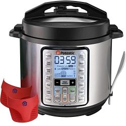 Potastic 6Qt 10-in-1 Programmable Electric Pressure Cooker,LCD Display,Instant Cooking with Stai ...