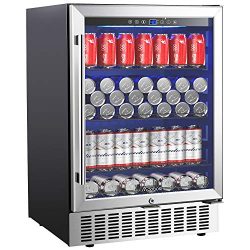 Aobosi 24″ Beverage Refrigerator 164 Cans Built-in and Freestanding Beverage Cooler with T ...