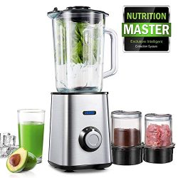 Aicook Blender, 3 in 1 Smoothie Blender, Multifunctional Glass Blender, Coffee Grinder and Food  ...