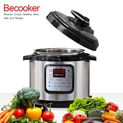 Becooker 2 4Qt 5-in-1 Use Programmable Pressure, Stainless Steel Pot Rice, Slow Cooker, Meat Ste ...