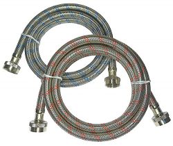 Premium Stainless Steel Washing Machine Hoses, 6 Ft Burst Proof (2 Pack) Red and Blue Striped Wa ...