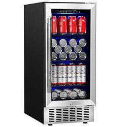 Aobosi 15″ Beverage Refrigerator, 83 Cans Built-in or Freestanding Beverage Cooler with Te ...