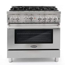 Cosmo GRP366 36 in Freestanding Gas Range | 6 Sealed Burner Rangetop, Single Convection Oven wit ...