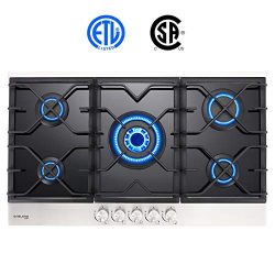 Gas Cooktop, Gasland chef GH90BF 36” Built-in Gas Stove Top, Tempered Glass LPG Natural Ga ...