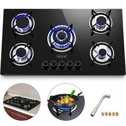 Happybuy 36″x21″ Built-in Gas Cooktop 5 Burners LPG/NG Gas Stove Cooktop Tempered Gl ...