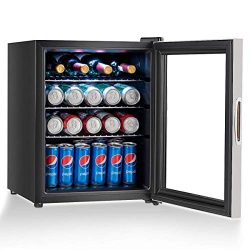 COSTWAY Beverage Refrigerator and Cooler, 52 Can Mini Fridge with Glass Door for Soda Beer or Wi ...