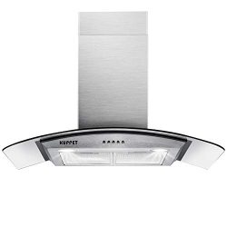 KUPPET Pro-Style 30″ Wall Mount Range Hood, Tempered Glass Ducted Exhaust Vent, High-End L ...