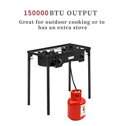 ROVSUN 2 Burner Outdoor Propane Gas Stove High Pressure, Stand Cooker for Backyard Cooking Campi ...