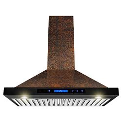 AKDY Wall Mount Range Hood -30″ Embossed Copper Hood Fan for Kitchen – 4-Speed Profe ...