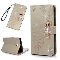 Galaxy J7 V 2nd Gen Case, Glitter Diamonds Owls Totem Wallet Case PU Leather Magnetic Flip Cover ...