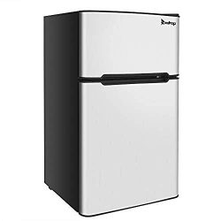 ROVSUN 2 Door Compact Refrigerator with Freezer, 3.2 CU FT Fridge Cooler with Ice Tray, Scraper