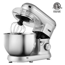 VIVOHOME Electric 650W 6-Speed Tilt-Head Stand Mixer with 6 Quart Stainless Bowl Silver ETL Listed