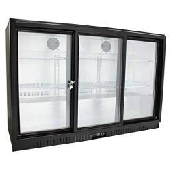 54″ Wide Sliding 3 Door Back Bar Beverage Cooler, Counter Height Refrigerator with Glass Doors