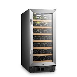 LANBO Compact Wine Cellar Refrigerator, 33 Bottles Under Counter Compressor Wine Cooler, Black a ...