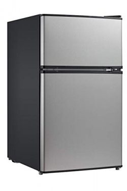 Midea WHD-113FSS1 Double Door Mini Fridge with Freezer for Bedroom Office or Dorm with Adjustabl ...