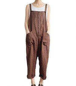 Aedvoouer Women’s Baggy Plus Size Overalls Cotton Linen Jumpsuits Wide Leg Harem Pants Cas ...