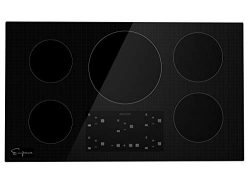 Empava IDCX36 36 Inch Electric Induction Smooth Surface with 5 Burners 240V Cooktops, Black