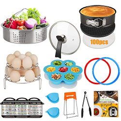 Accessories Set Compatible with 8 Quart Instant Pot Only with Sealing Rings, Tempered Glass Lid, ...