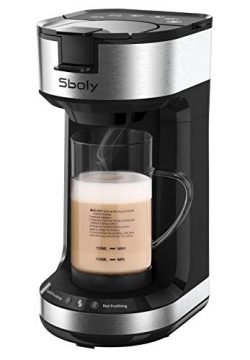 Single Serve Coffee Maker with Milk Frother, 2-Way Coffee Machine for K-Cup Pods & Ground Co ...