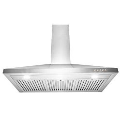 AKDY Wall Mount Range Hood 36″ Stainless-Steel Kitchen Hood Fan 3-Speed Professional Motor ...