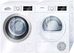 Bosch Front Load Laundry Pair in White with WAT28401UC Washer and WTG86400UC Electric Dryer