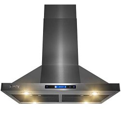 AKDY Island Mount Range Hood -30″ Black Stainless Steel Hood for Kitchen – 3 Speed P ...