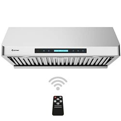 COSTWAY Under-Cabinet Range Hood, 30-Inch 900 CFM, 4 Speed Touch Screen Panel, Stainless Steel K ...